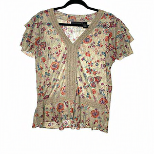 Preswick & Moore Women’s‎ Large V Neck Floral Crochet Lace Layered Ruffle Top